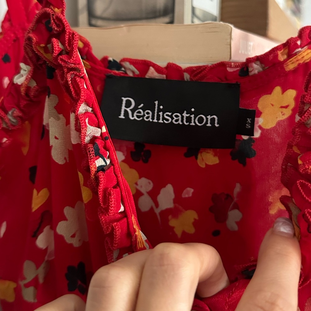Realisation Par Red Floral Ruffle Strap Midi Dress - Picture 8 of 8
